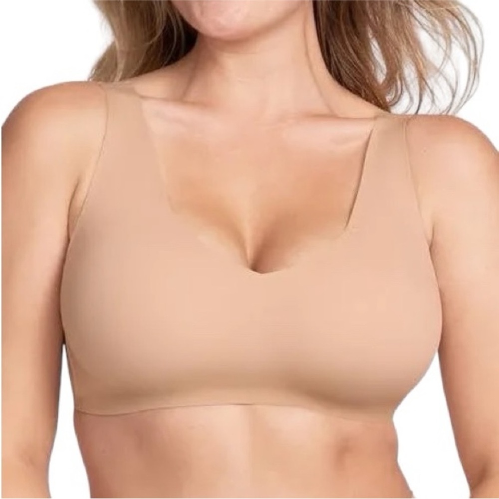 Honeylove V-Neck Nude Beige Wireless Padded Bra Size XL‎